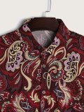 Men's Red Ethnic Floral Print Long Sleeve Shirt