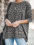 Crew Neck Leopard Print Cotton-Blend Shirts & Tops