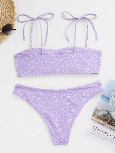 Floral Print Self-Tie Tankini Swimwear