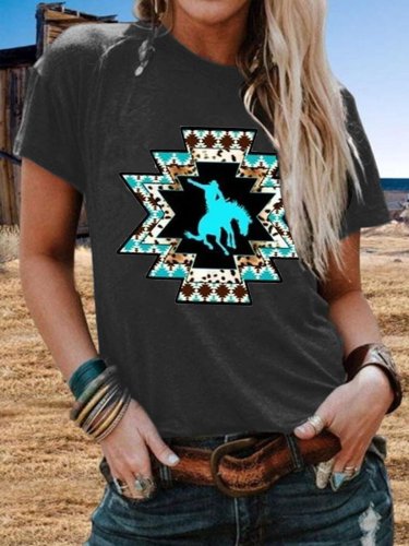 Crew Neck Cotton-Blend Vintage Tribal Shirts & Tops