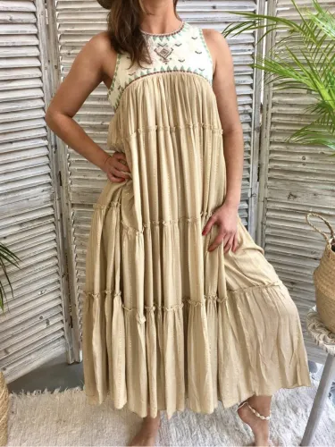 Boho Beach Geometric Sweet Sleeveless Swing Dresses