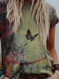 Multicolor Short Sleeve Ombre/tie-Dye Floral-Print Shirts & Tops