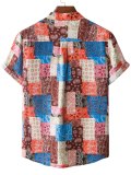 Men's Ethnic Patchwork Graphic Button Up Shirt