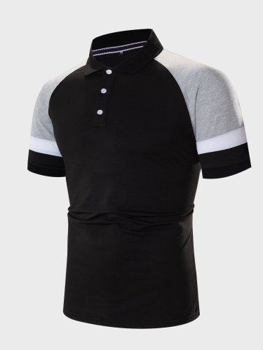 Men's Button Up Colorblock Short Sleeve Polo Shirt