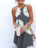 Gray Floral A-Line Knitted Dresses