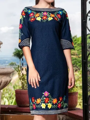 Shift Printed Half Sleeve Vintage Dresses