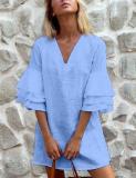 White Solid Half Sleeve Dresses