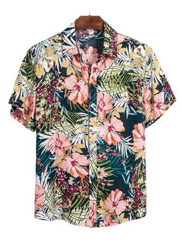 Men's Retro Mixed Floral Print Button Up Shirt