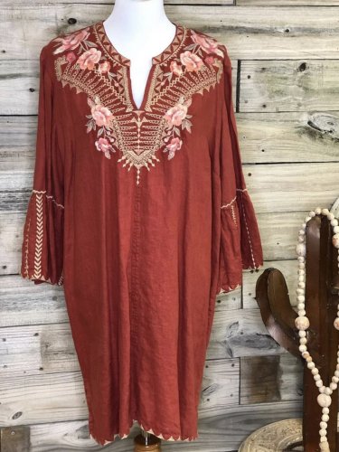 Romantic Red Wedding Shift Geometric Cotton-Blend Long Sleeve Dresses
