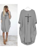 Casual Plus Size Pocket Printed Shirt Dresses