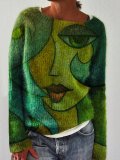 Casual Abstract Cotton Crew Neck Shirts & Tops