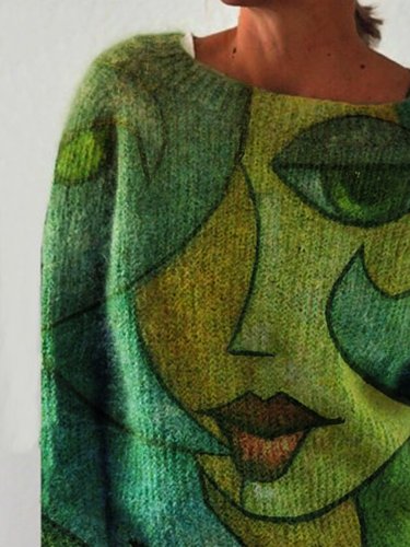 Casual Abstract Cotton Crew Neck Shirts & Tops