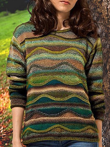 Green Long Sleeve Shift Knitted Vintage Sweater