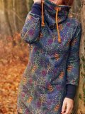 Blue Casual Floral Long Sleeve Dresses