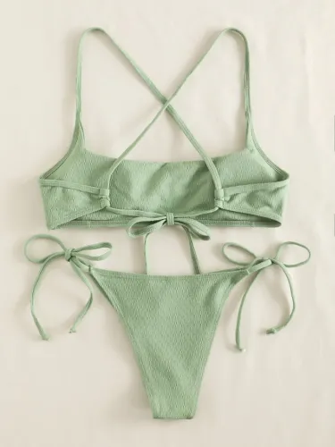 Solid Side Tie Thong Bikini