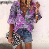 Boho 3/4 Sleeve Printed Shirts & Tops