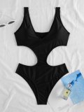 Solid Side Cut Out One-Piece Swimsuit