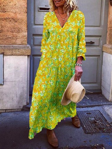 Casual 3/4 Sleeve Cotton-Blend Dresses