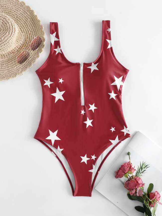 Star Graphic Half Zip One-Piece Swimsuit