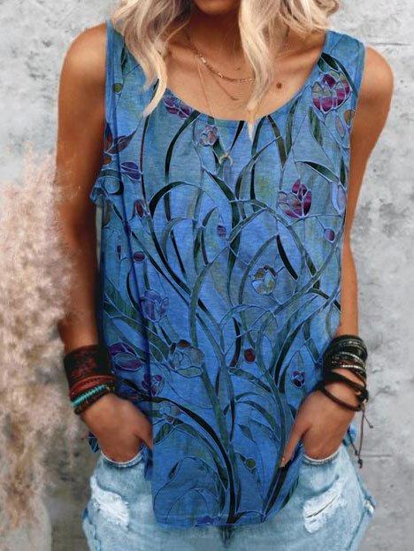 Sleeveless Floral-Print Floral Shirts & Tops