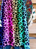 Leopard Rainbow Flower Fringed Short Sleeve Cotton-Blend Leopard Shirts & Tops