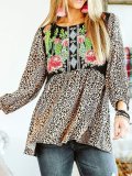 Simple 3/4 Sleeve Leopard Shirts & Tops