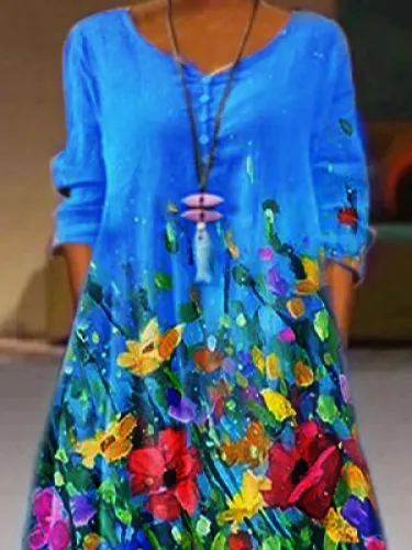 Casual Printed Floral 3/4 Sleeve Dresses