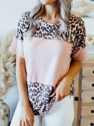 Color-Block Short Sleeve Vintage Shirts & Tops