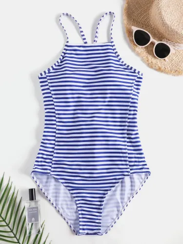 Striped Print One-Piece Swimwear