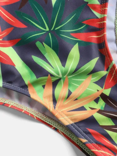 Maple Print One-Piece Underwire Swimsuit