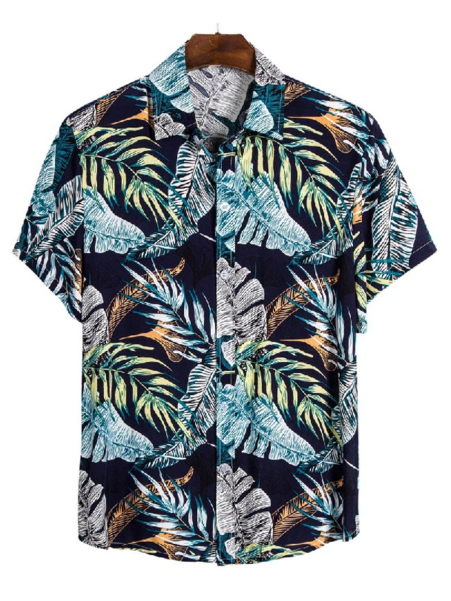 Men's Retro Tropical Leaf Graphic Button Up Shirt