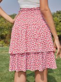 Floral Printed Smocked Layered Flounce Skirt