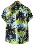 Men's Palm Tree Print Button Short Sleeve Shirt