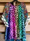 Leopard Rainbow Flower Fringed Short Sleeve Cotton-Blend Leopard Shirts & Tops
