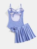 Solid One Piece Swimwear & Skirt Two Piece Suit