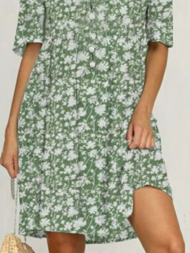 Plus size Floral V Neck Casual Dresses