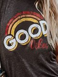 Vintage Short Sleeve Rainbow Letter Printed Plus Size Casual Tops