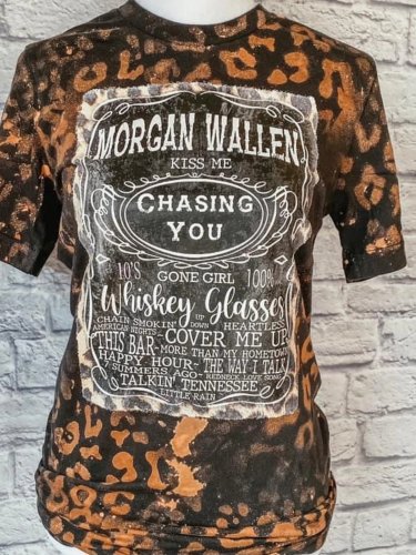 Vintage Leopard Short Sleeve Crew Neck Jersey Shirts & Tops