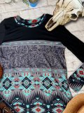 Long Sleeve Crew Neck Geometric Shift Shirts & Tops
