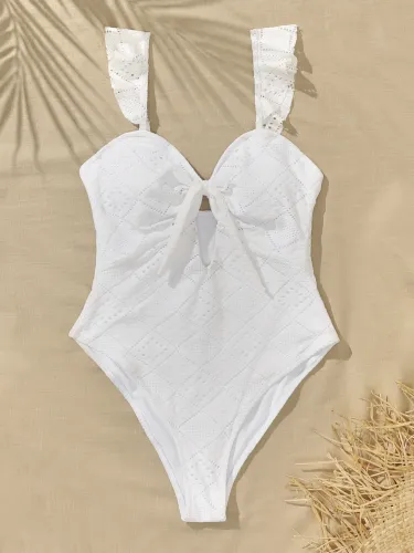 Solid Bowknot One-Piece Swimwear