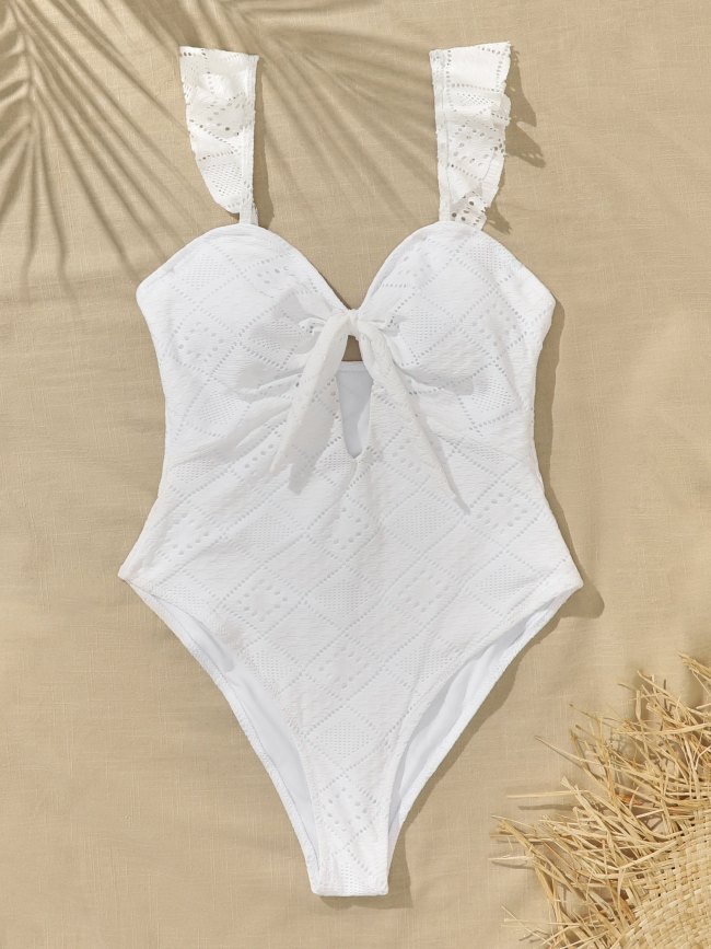Solid Bowknot One-Piece Swimwear