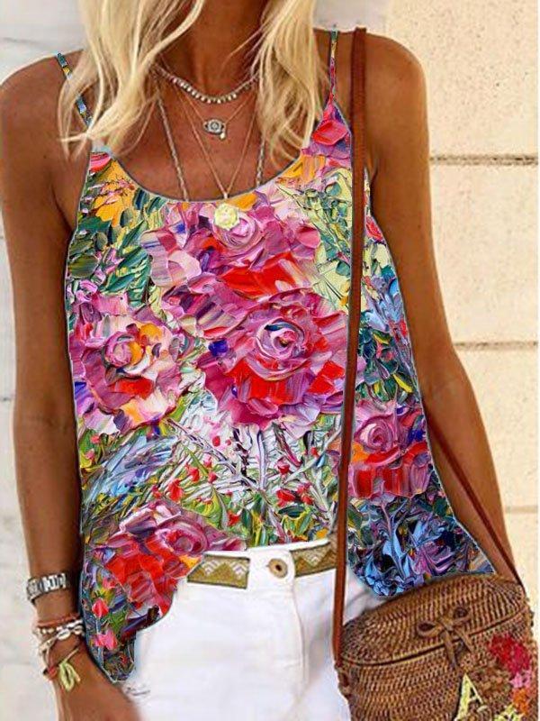 Casual Cotton-Blend Floral-Print Shirts & Tops