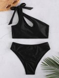 Solid Asymmetrical Cut Out Bikini