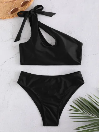 Solid Asymmetrical Cut Out Bikini