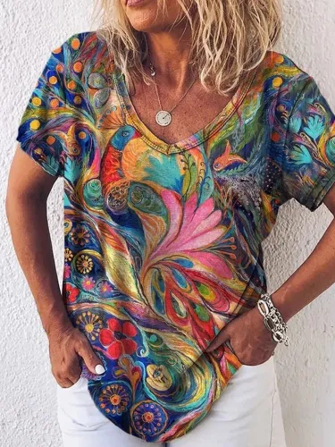 V Neck Shift Casual Short Sleeve T-Shirts