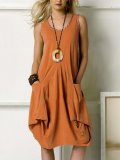 Sleeveless Round Neck Loose Casual Pocket Dresses