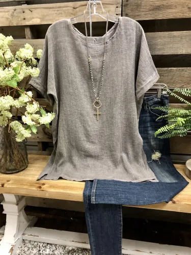 Round Neck Casual Plus Size Short Sleeve Shirts Tops