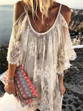 Off Shoulder Lace Embroidered Skater Shift Dresses