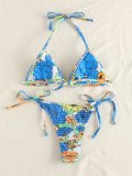 Floral Print Smocked Halter String Bikini