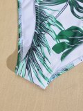 Leaf Print Crisscross One-Piece Swimwear